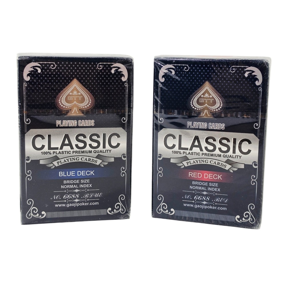 Gaoji Classic 100% Plastic Playing Cards 2 Deck Set Blue Red Bridge Size 6688